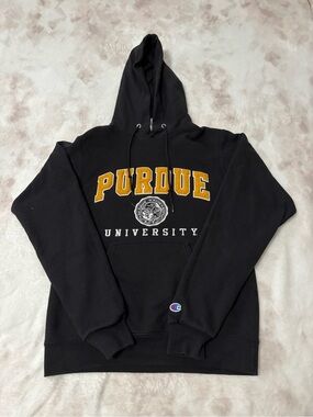 Champion Black Purdue University Pullover Hoodie with Gold Lettering